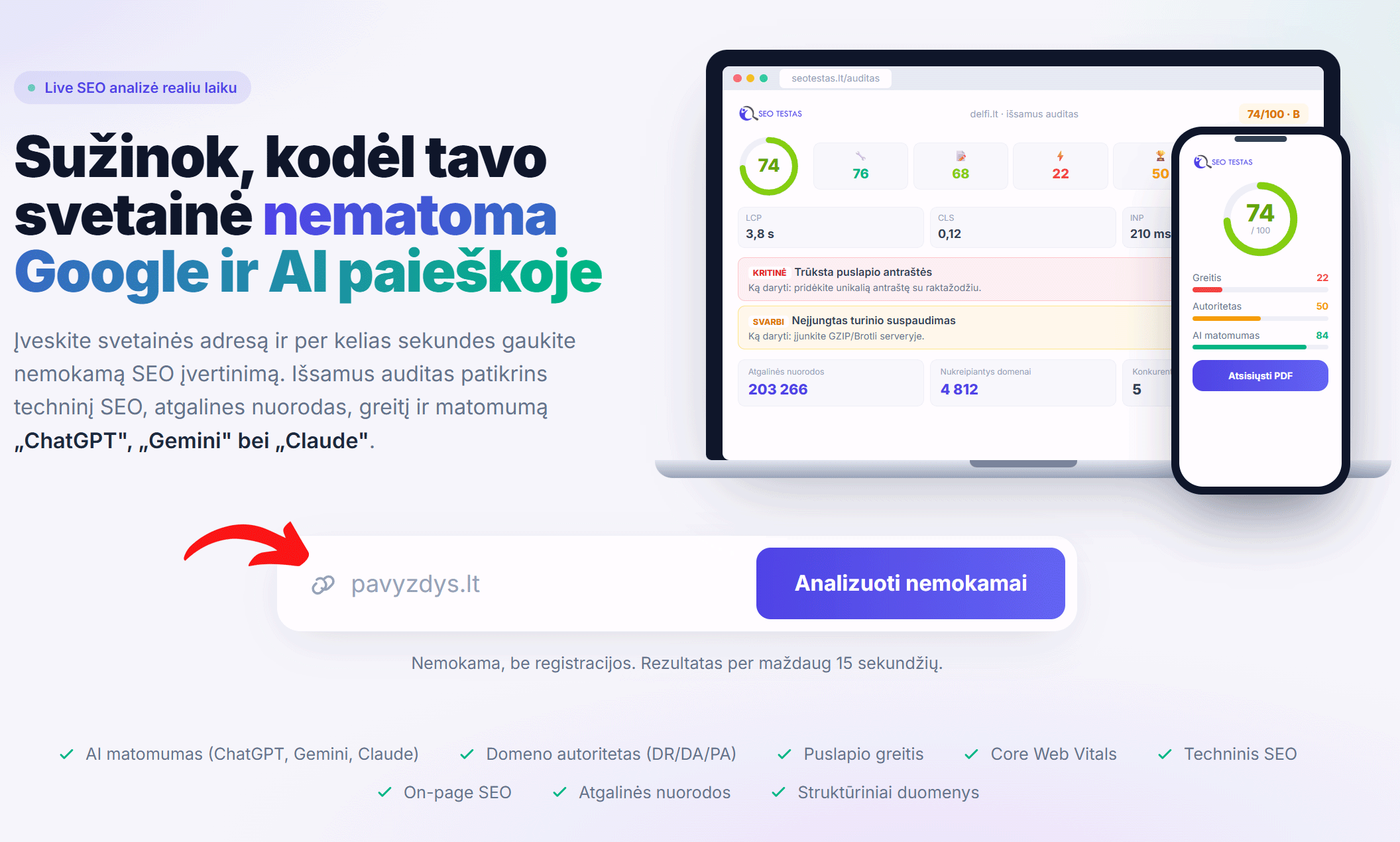 Įveskite svetainės adresą